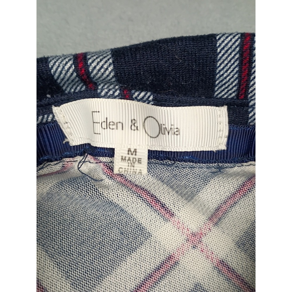 Eden & Olivia Button Up Shirt Women's Medium M Red Blue White Plaid Long Sleeves - Picture 3 of 8